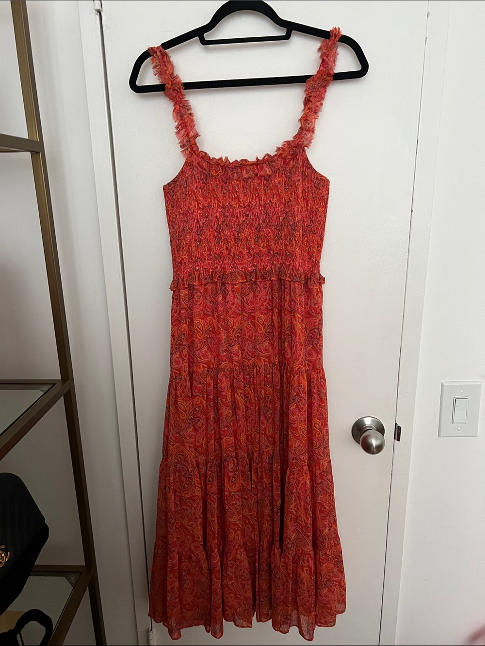 Likely Red Paisley Smocked Maxi Dress with Ruffle Straps